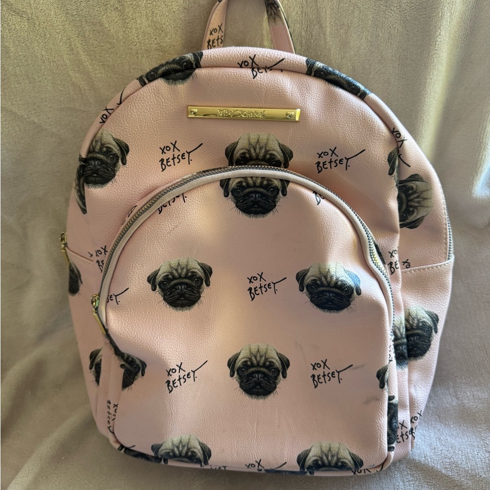 Betsey Johnson Pink Pug Print Backpack